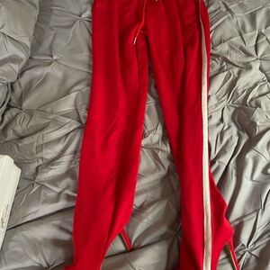 Red Track Pants with White Stripe Boot